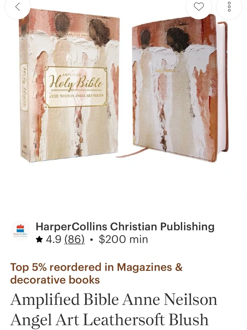 HarperCollins Anne Neilson Angel Art Leathersoft Bible !! 3 Design Options